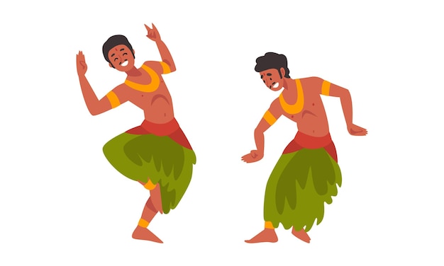 Vector young man indian dancer with bindi in traditional clothes performing folk dance vector set