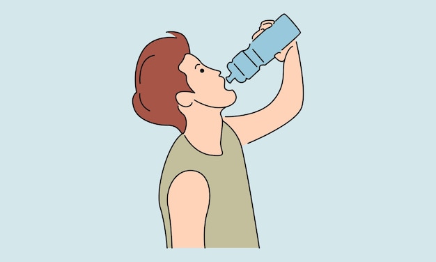 Young man is drinking water from a bottle