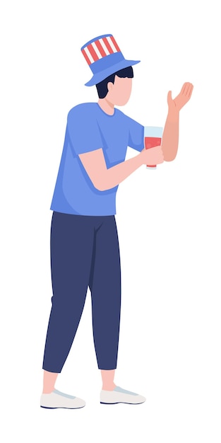 Young man at national holiday semi flat color vector character Standing figure Full body person on white Festive celebration simple cartoon style illustration for web graphic design and animation