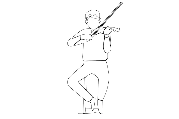 A young man playing a violin one line art