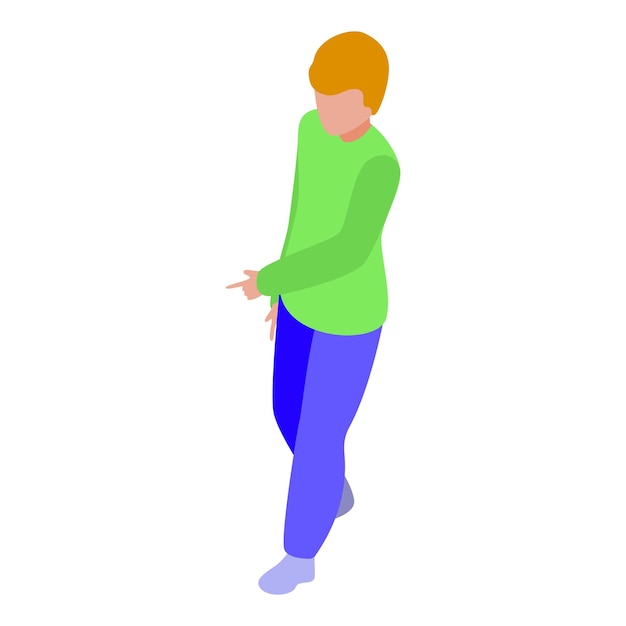 Vector young man pointing with index finger while walking isometrically