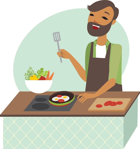 Young man preparing meal in the kitchen