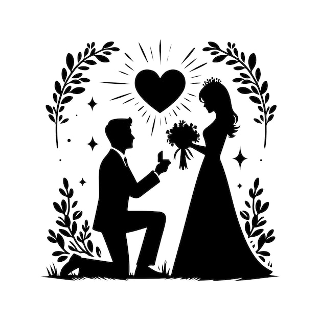 Vector young man proposing to his beloved for happy valentines day celebration silhouette vector