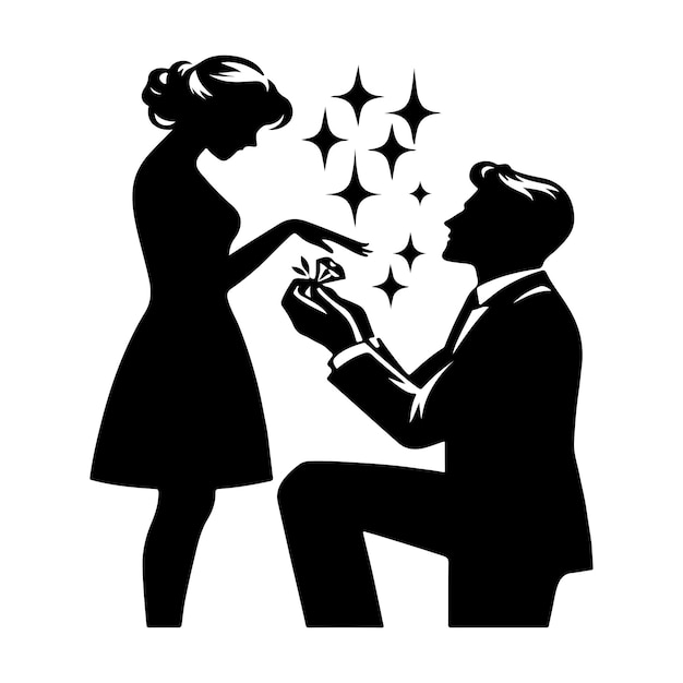 Vector young man proposing to his beloved for happy valentines day celebration silhouette vector