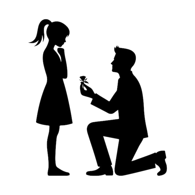 Vector young man proposing to his beloved for happy valentines day celebration silhouette vector