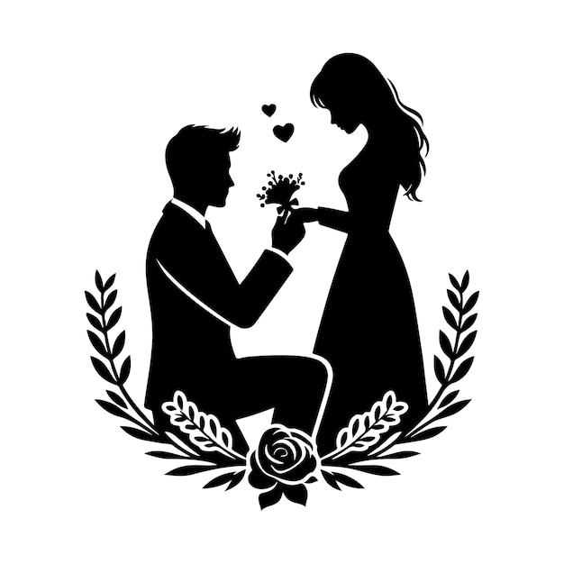 Vector young man proposing to his beloved for happy valentines day celebration silhouette vector