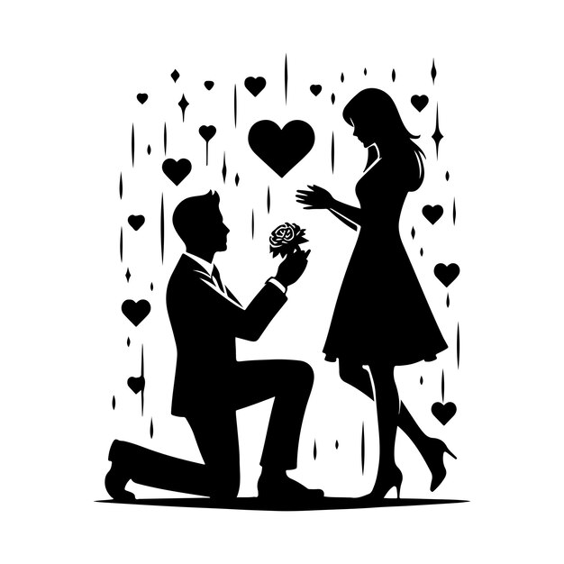 Vector young man proposing to his beloved for happy valentines day celebration silhouette vector