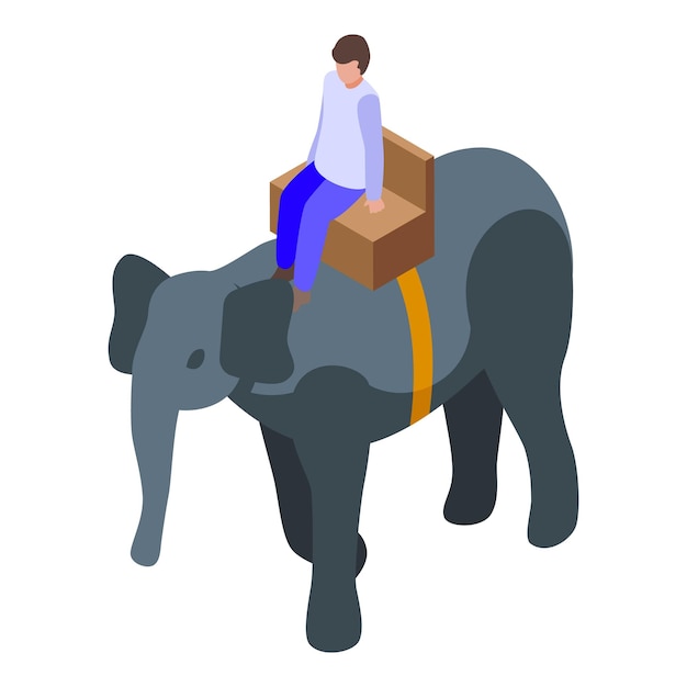 Vector young man riding an elephant with a chair on its back