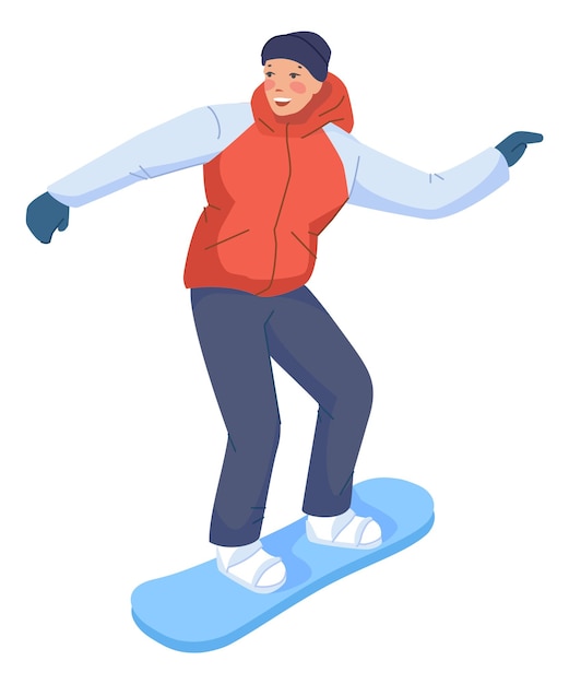 Young man on snowboard smiling Winter extreme sport