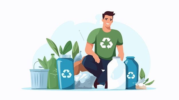 Young Man Sorting Waste and Caring for Environment