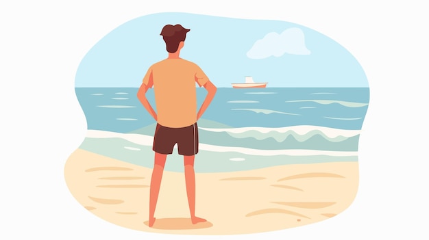 Young Man Standing at the Beach Flat Vector Isolated