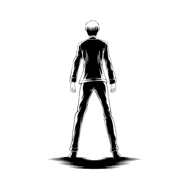 Young man standing view back illustration vector