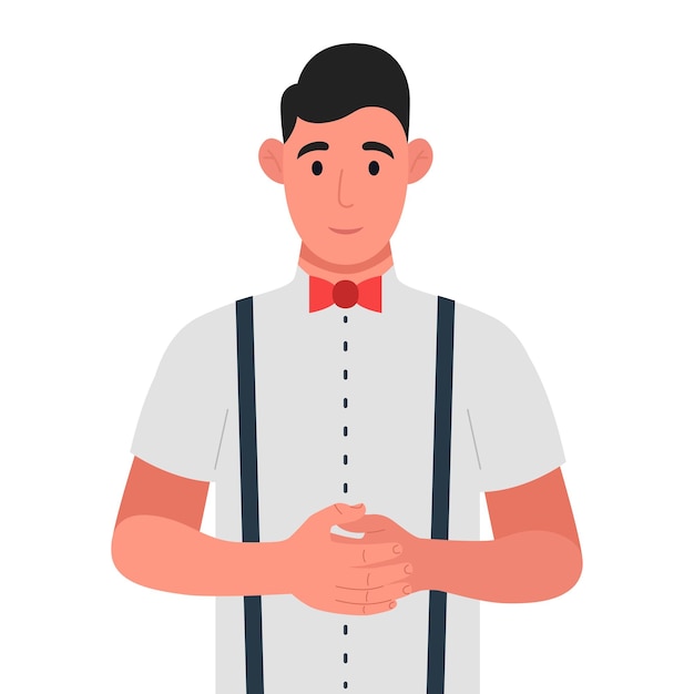 Young man standing with folded hands Vector illustration