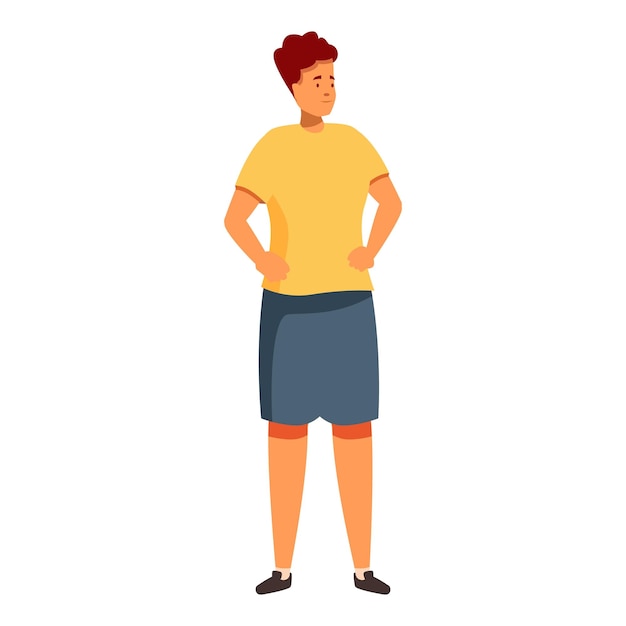 Vector young man standing with hands on hips looking up and thinking