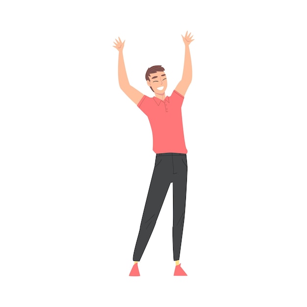 Vector young man standing with raising hands celebrating success vector illustration