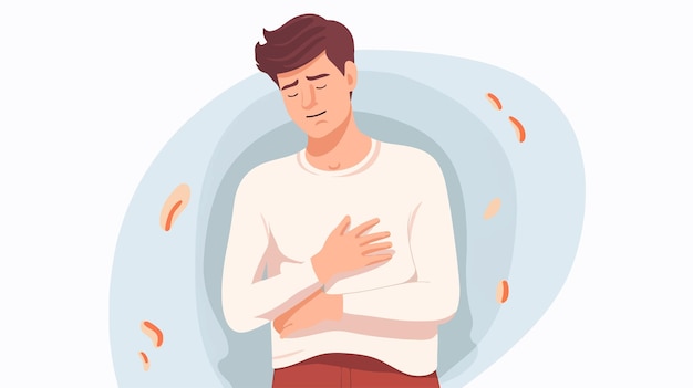 Vector young man suffering from stomach pain in white sweater