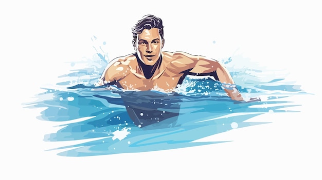 Vector young man swimming in pool engaged in sports activity