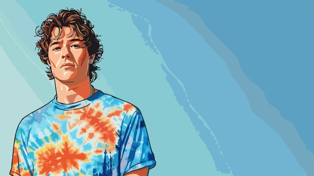 Vector young man in tiedye tshirt on blue background vector