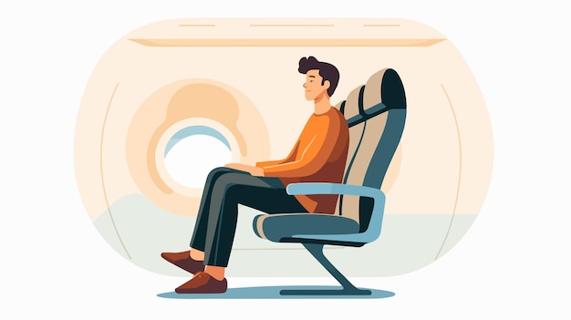 Vector young man traveling on airplane seat cartoon vector illustration