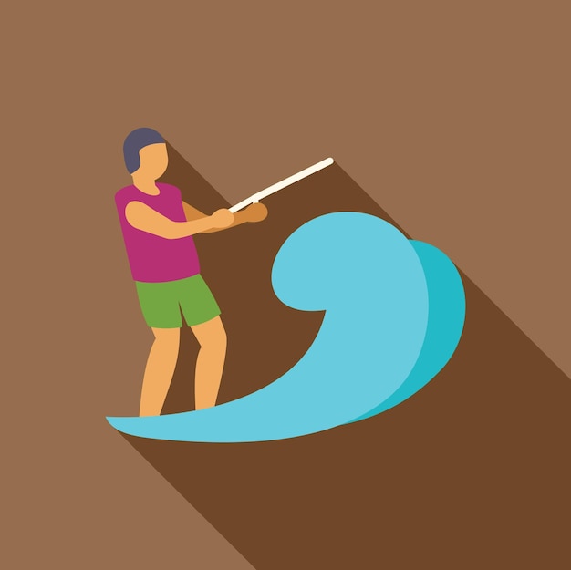 Vector young man wakeboarding on blue wave holding rope