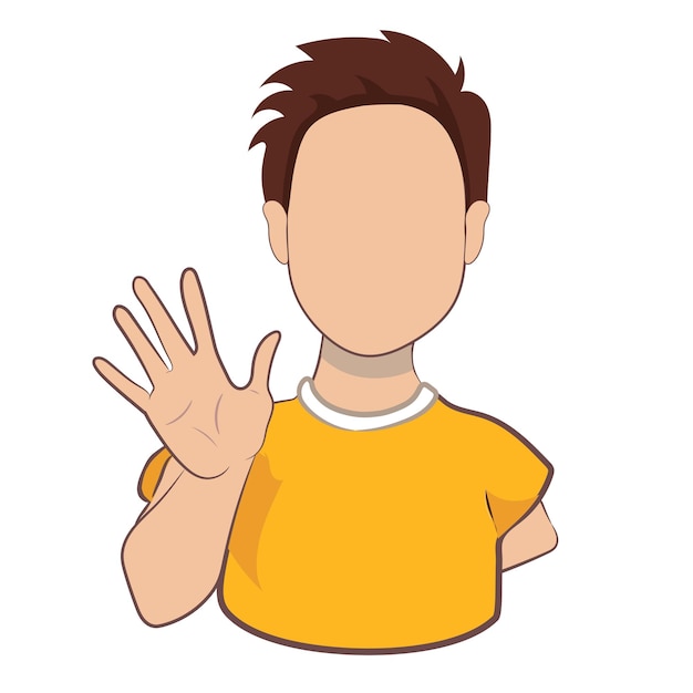 Young man waving hand greeting or saying goodbye isolated on white background Vector illustration