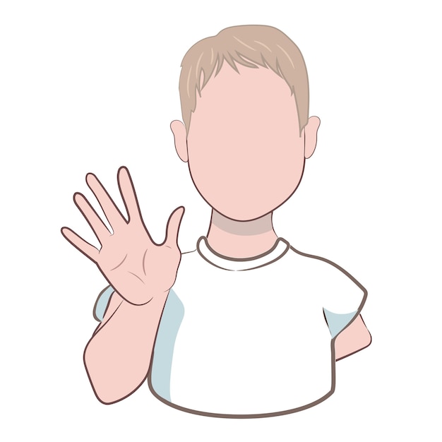 Young man waving hand greeting or saying goodbye isolated on white background Vector illustration