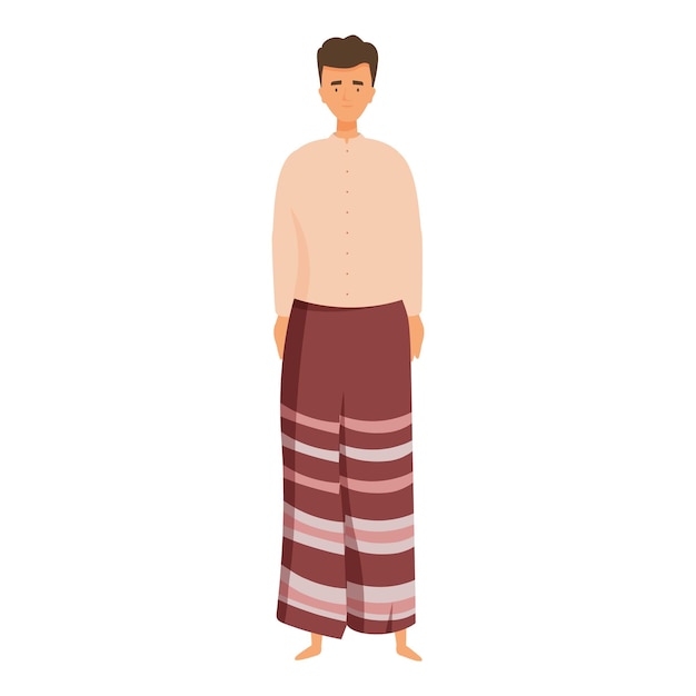 Vector young man wearing traditional burmese longyi standing full length