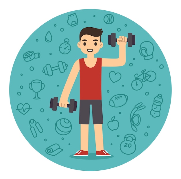 Young man with dumbbells