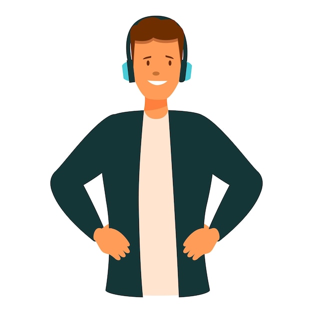 Vector young man with headphones is smiling and listening to music