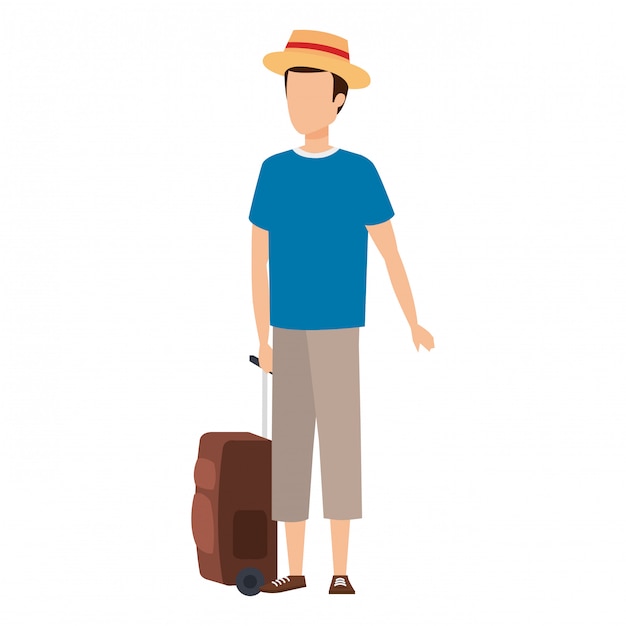 Young man with suitcase travel