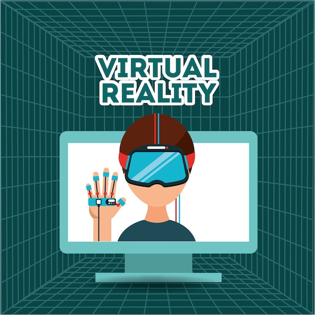 Vector young man with virtual reality headset 