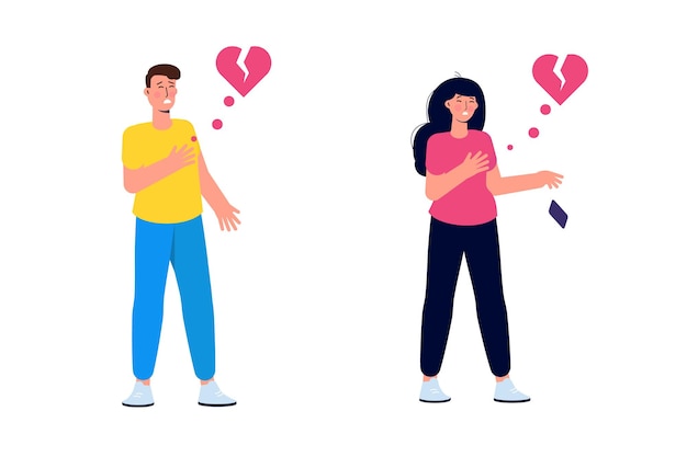 Young man and woman with strong heart attack. Vector illustration.