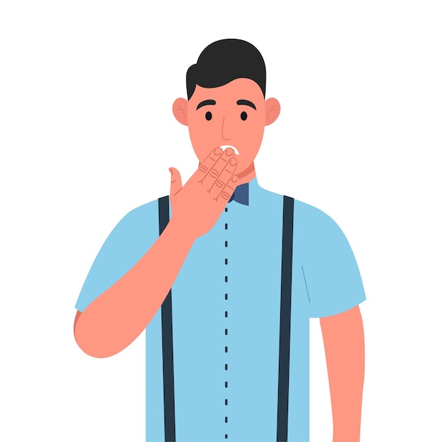 Young men shocked covering mouth with hand for mistake Expression of fear scared in silence secret concept Character set Vector illustration