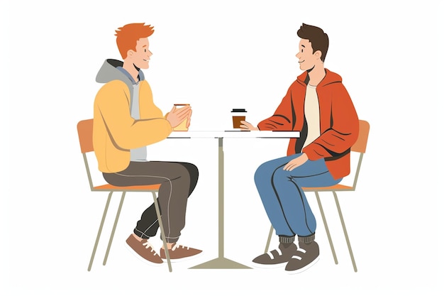 Vector young men talking drinking coffee