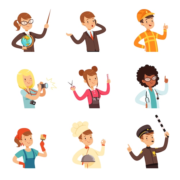 Young men and women of different professions set, people avatars collection colorful  Illustrations on a white background