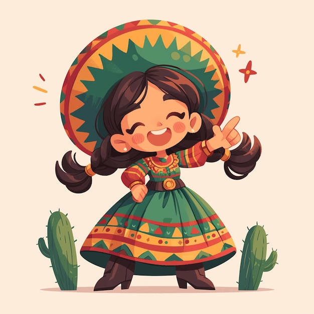 A young Mexican girl celebrates Childrens Day cartoon style