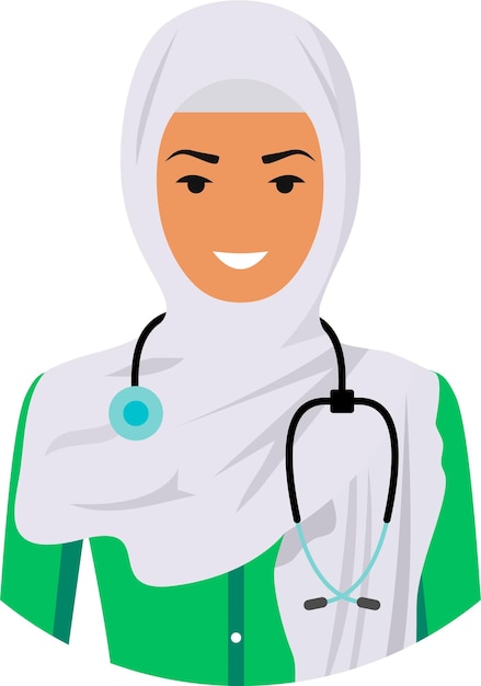 Young Muslim Arabian Emergency Doctor Woman Character Avatar Icon in Flat Style Vector Illustration