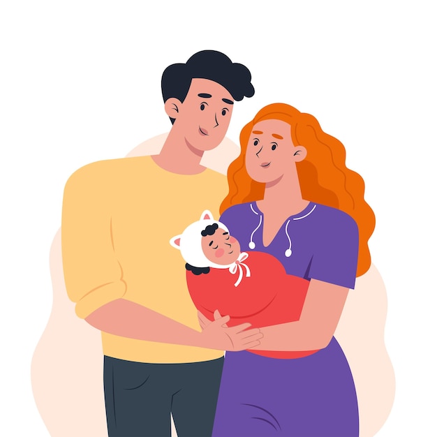 Young parents are holding a small child