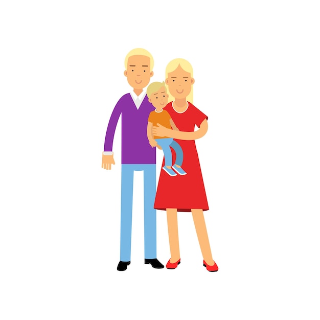 Young parents posing with their little son, husband and wife with kid vector Illustration isolated on a white background