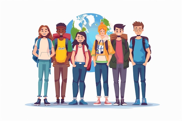 Vector young people smiling and wearing backpacks