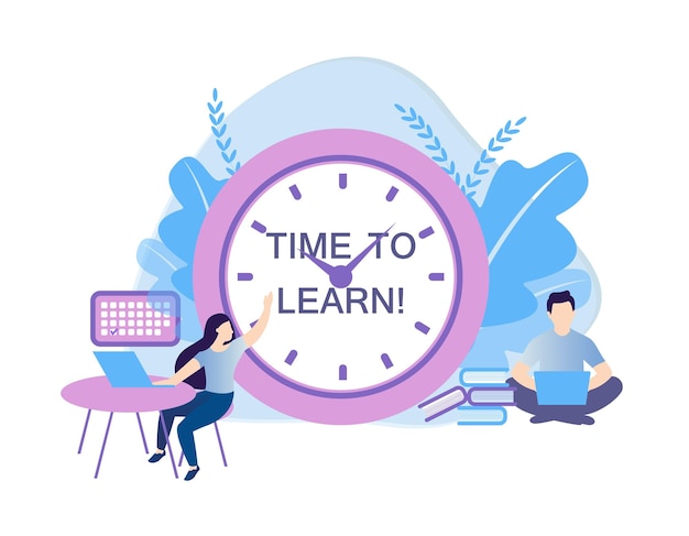 Young people study clock vector illustration