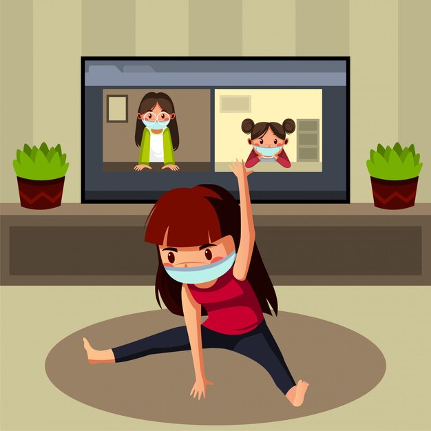 Young pilates instructor give online session during stay at home