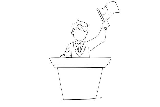 A young politician campaigning for presidential election one line art