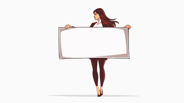 Young Pretty Businesswoman Pulling White Blank Banner