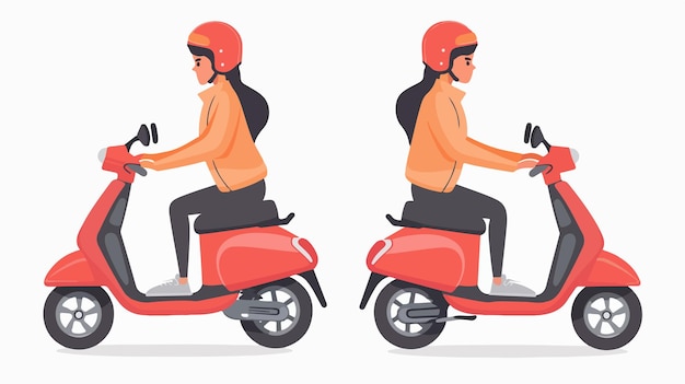 Young Pretty Woman Riding Scooter Flat Vector Illustration