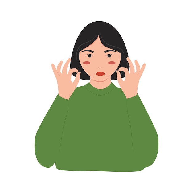 Young pretty woman shows ok Sign,Gesture flat vector illustration Female Character Shows Approval OK