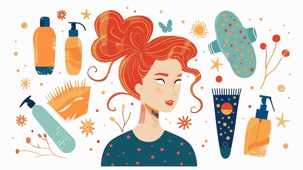 Vector young redheaded woman styling hair