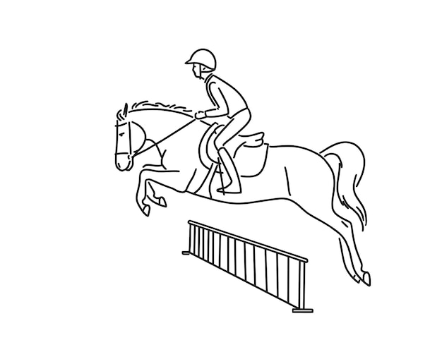 Young rider on sport pony jumping over hurdle on equestrian workout