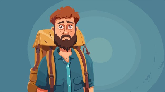 Vector young sad refugee man with backpack