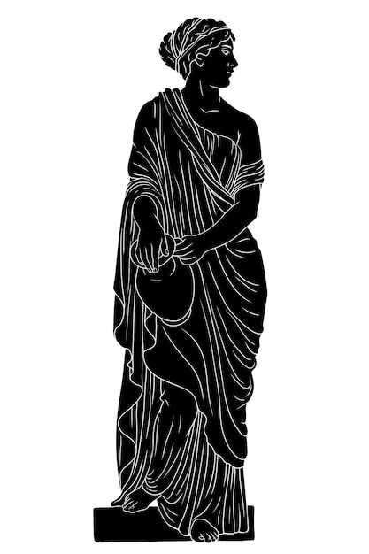 A young slender ancient Greek woman in tunic with a jug Figure isolated on white background